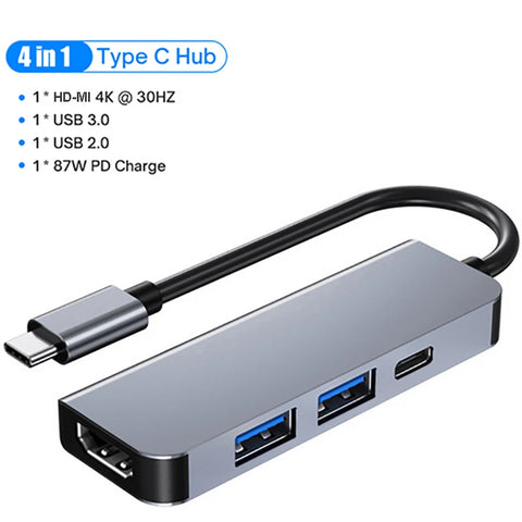 USB C HUB 4K 30Hz Type C to HDMI-compatible PD 87W USB Splitter USB Adapter For Macbook Air Pro USB3.0 HUB TF SD Multi Converter