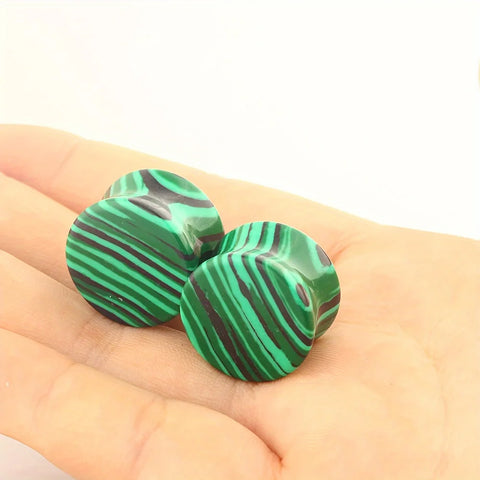 2pcs Stylish Vintage Synthetic Malachite Stone Ear Gauges Plugs & Tunnels Expander Stretchers Body Piercing Jewelry Size 6-16mm