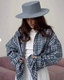Oversized Plaid Shirt Autumn Winter Women Vintage Long Sleeve Fashion Loose Lapel Pocket Shirt Fit Blouse Korean Style