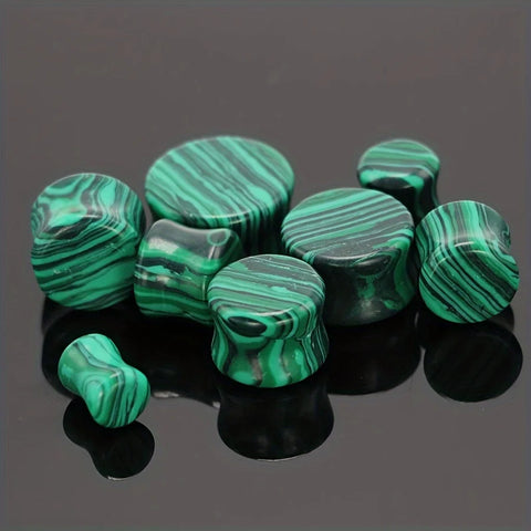 2pcs Stylish Vintage Synthetic Malachite Stone Ear Gauges Plugs & Tunnels Expander Stretchers Body Piercing Jewelry Size 6-16mm
